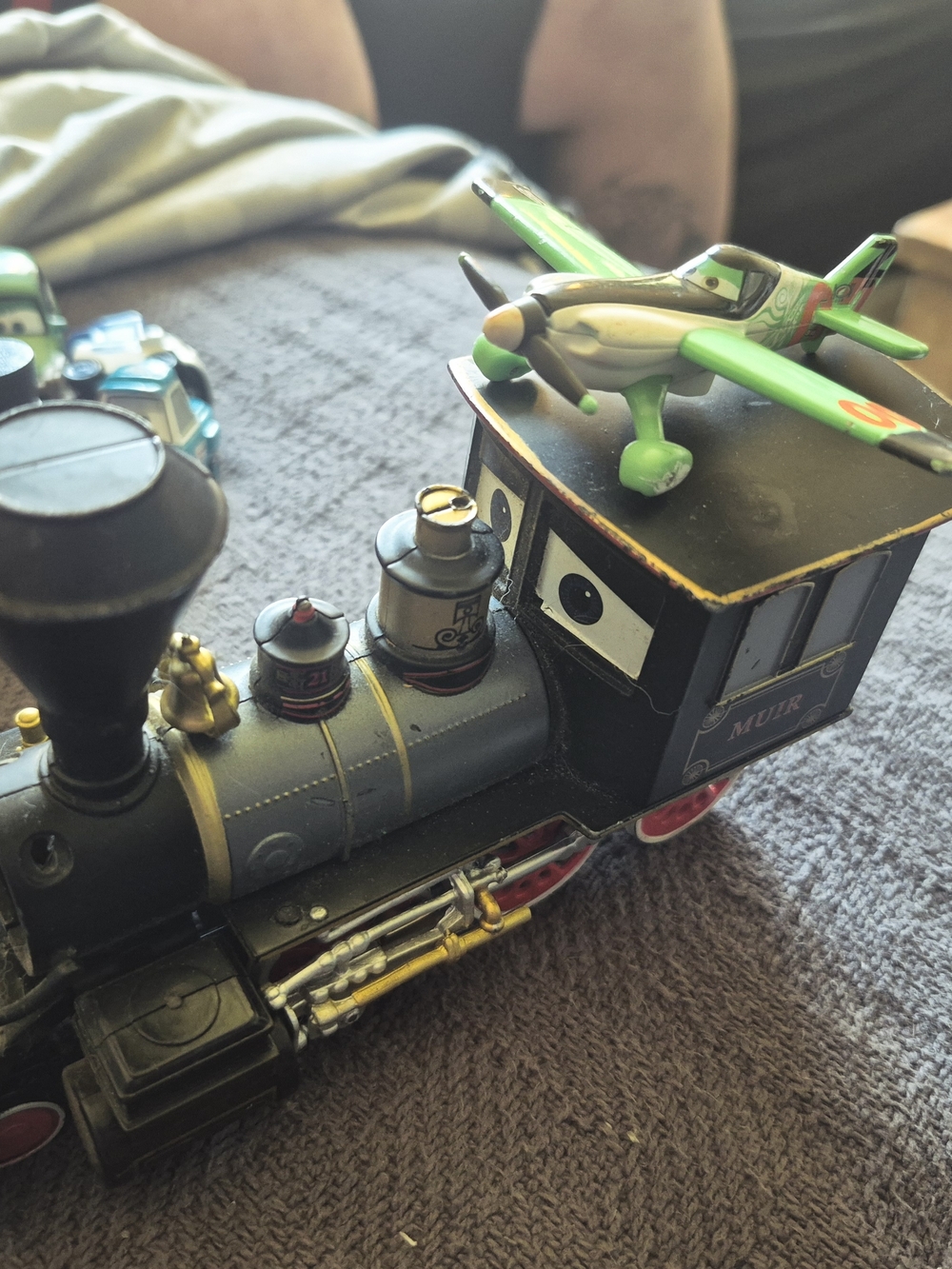 Green Toy Airplane and Black Toy Train Duo for Kids - Imaginative Play Set